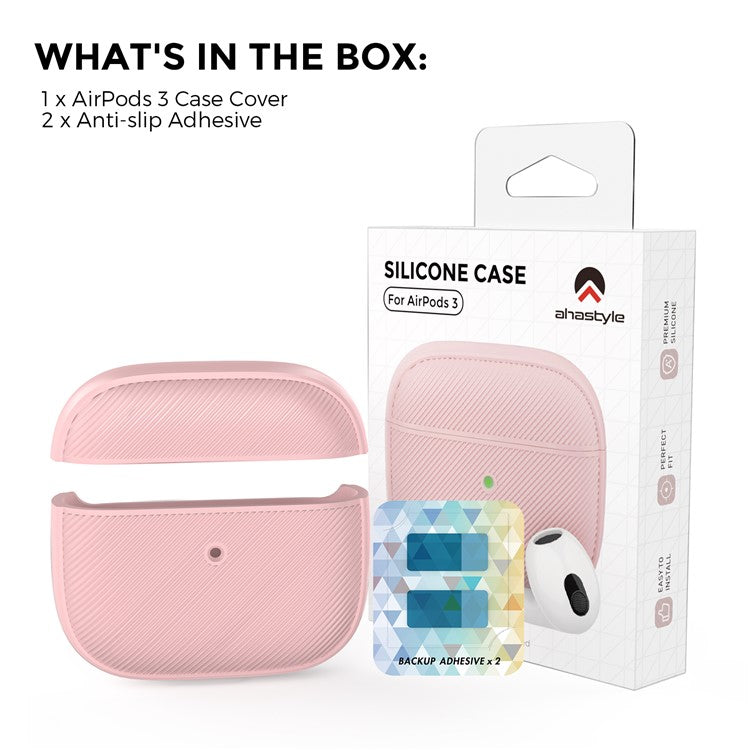 AHASTYLE PT177 For Apple AirPods 3 Stripe Design Bluetooth Earphone Drop-proof Cover  Splittable Soft Silicone Protective Case - Pink