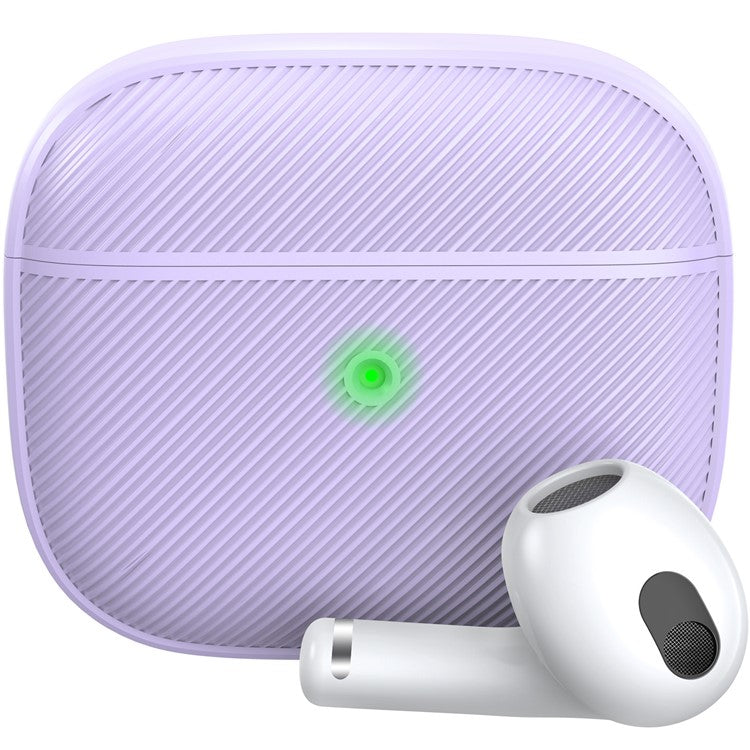 AHASTYLE PT177 For Apple AirPods 3 Stripe Design Bluetooth Earphone Drop-proof Cover  Splittable Soft Silicone Protective Case - Purple