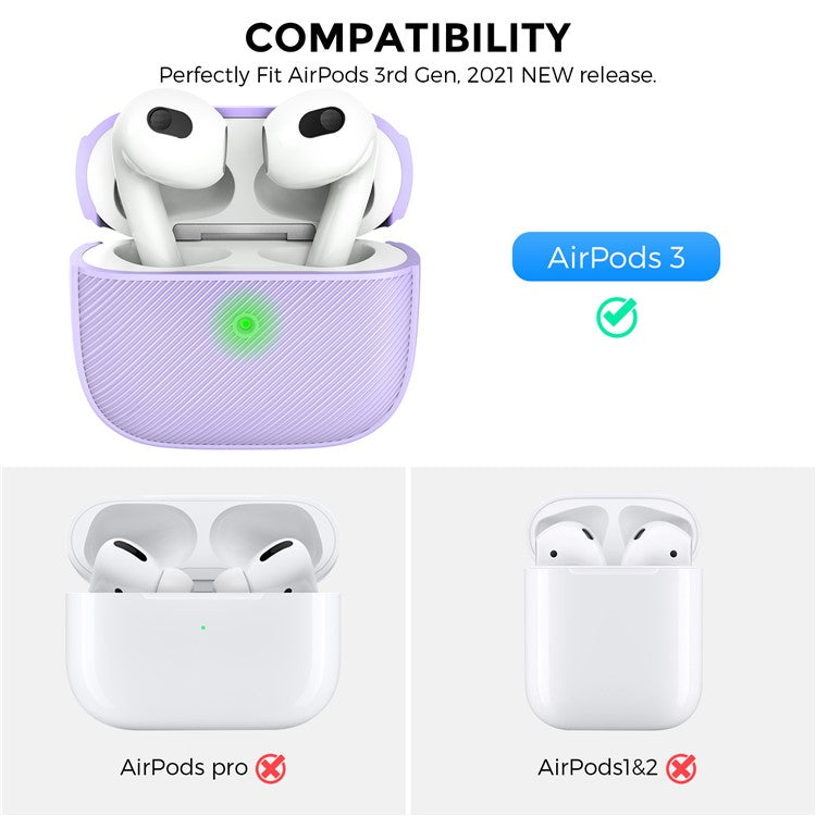 AHASTYLE PT177 For Apple AirPods 3 Stripe Design Bluetooth Earphone Drop-proof Cover  Splittable Soft Silicone Protective Case - Purple