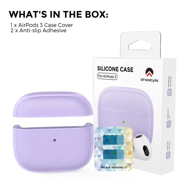 AHASTYLE PT177 For Apple AirPods 3 Stripe Design Bluetooth Earphone Drop-proof Cover  Splittable Soft Silicone Protective Case - Purple