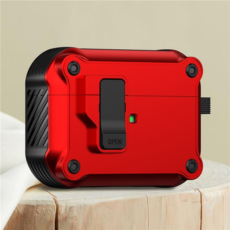 Earphone Case for Apple AirPods Pro 2, Bluetooth Earbuds TPU+PC Cover with Auto Opening Lock and Carabiner - Red