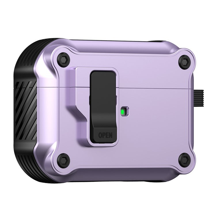 Earphone Case for Apple AirPods Pro 2, Bluetooth Earbuds TPU+PC Cover with Auto Opening Lock and Carabiner - Purple