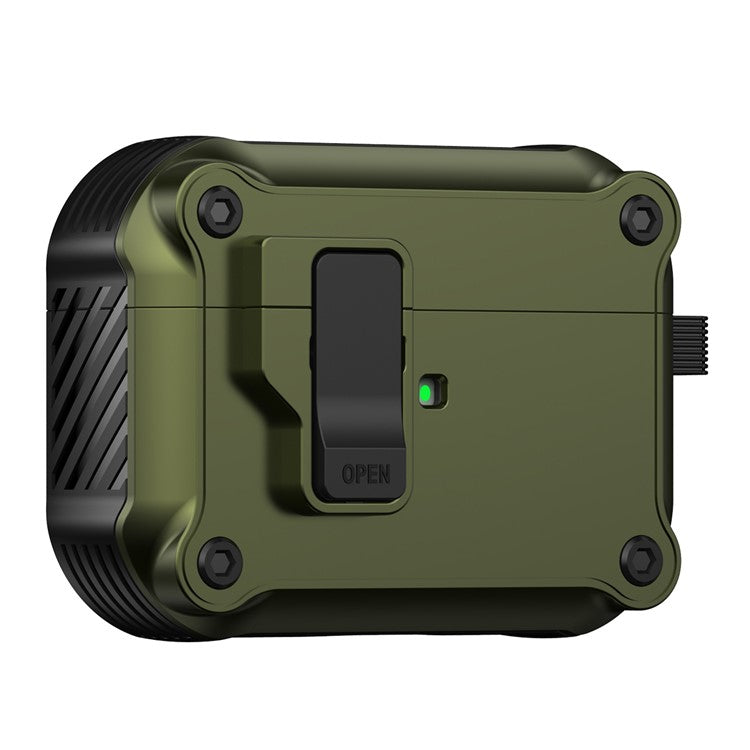 Earphone Case for Apple AirPods Pro 2, Bluetooth Earbuds TPU+PC Cover with Auto Opening Lock and Carabiner - Army Green