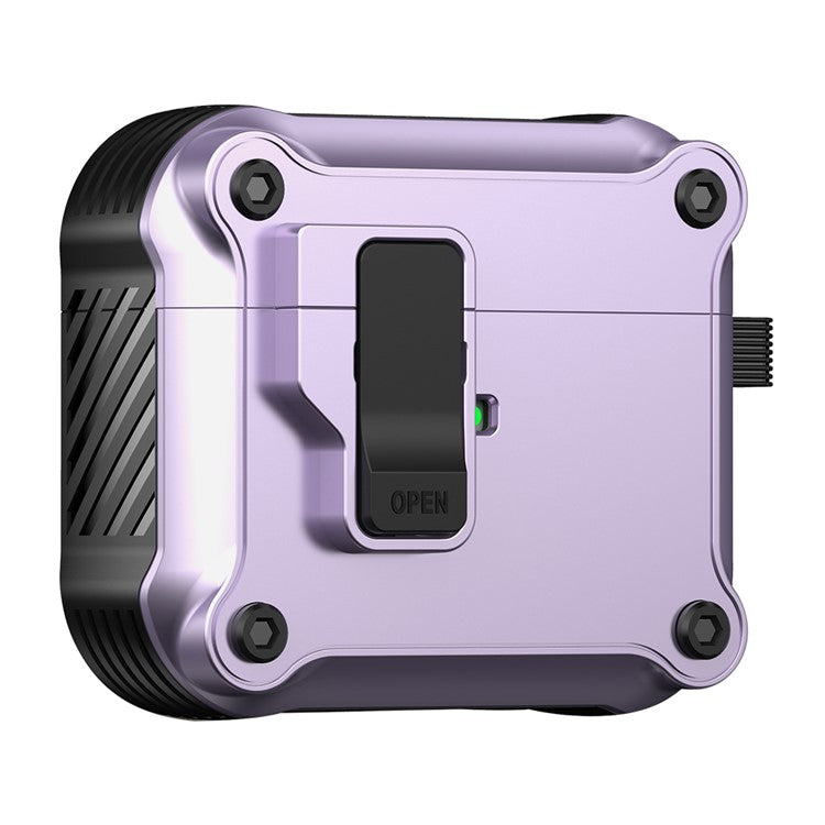 Protective Case for Apple AirPods 3 Case TWS Earbuds TPU+PC Cover with Auto Opening Lock and Carabiner - Purple