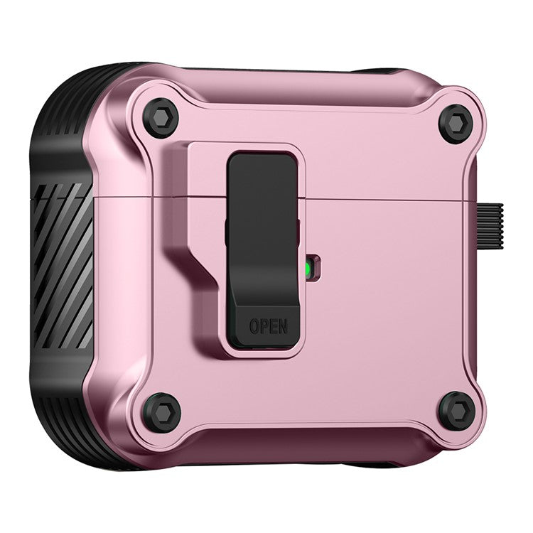 Protective Case for Apple AirPods 3 Case TWS Earbuds TPU+PC Cover with Auto Opening Lock and Carabiner - Pink