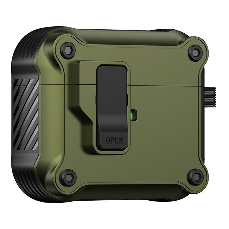 Protective Case for Apple AirPods 3 Case TWS Earbuds TPU+PC Cover with Auto Opening Lock and Carabiner - Army Green