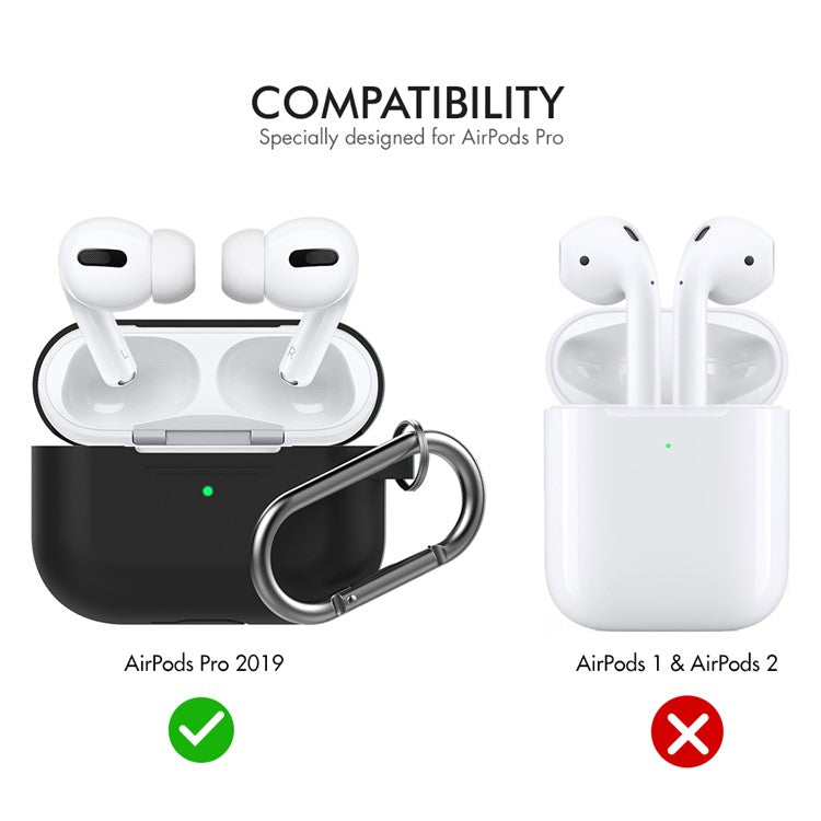 AHASTYLE PT-P1 Earphone Silicone Case for Apple AirPods Pro, Earbud Charging Box Full Protection Cover with Carabiner - Black