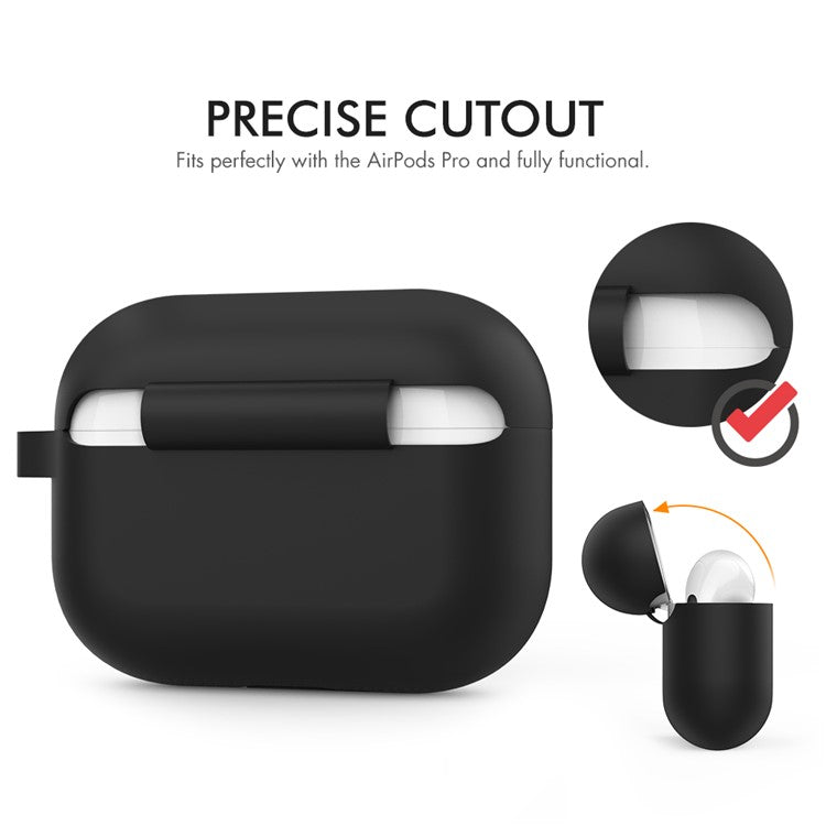 AHASTYLE PT-P1 Earphone Silicone Case for Apple AirPods Pro, Earbud Charging Box Full Protection Cover with Carabiner - Black