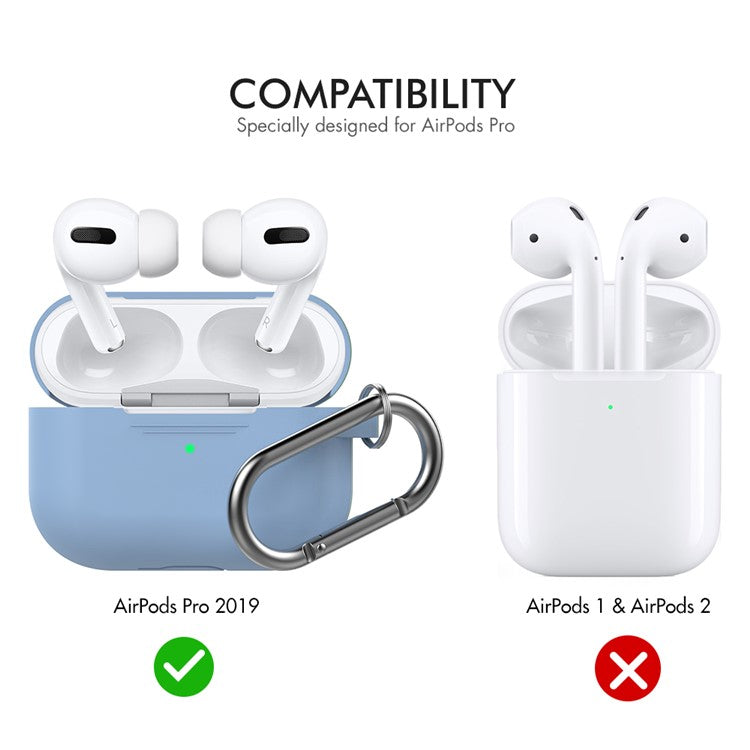 AHASTYLE PT-P1 Earphone Silicone Case for Apple AirPods Pro, Earbud Charging Box Full Protection Cover with Carabiner - Blue