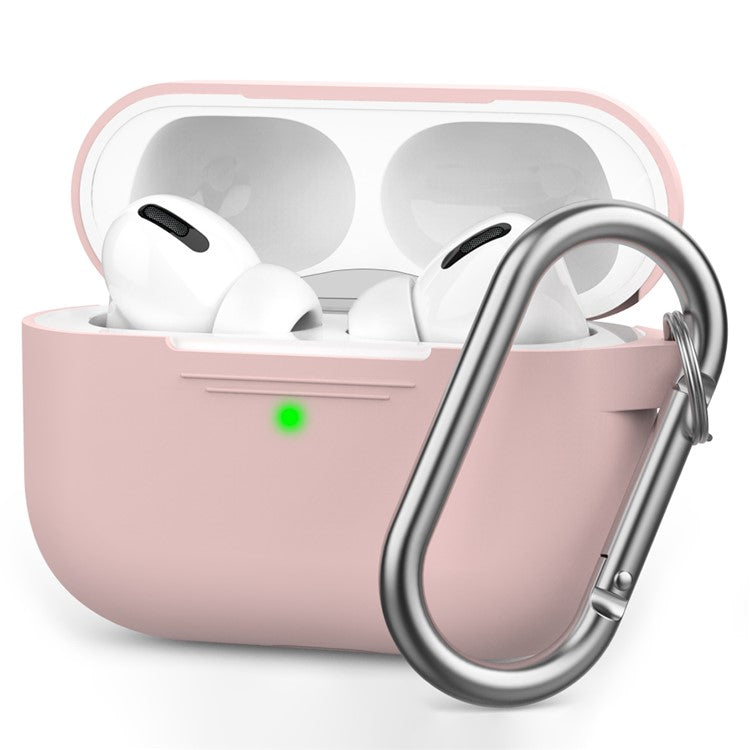 AHASTYLE PT-P1 Earphone Silicone Case for Apple AirPods Pro, Earbud Charging Box Full Protection Cover with Carabiner - Pink