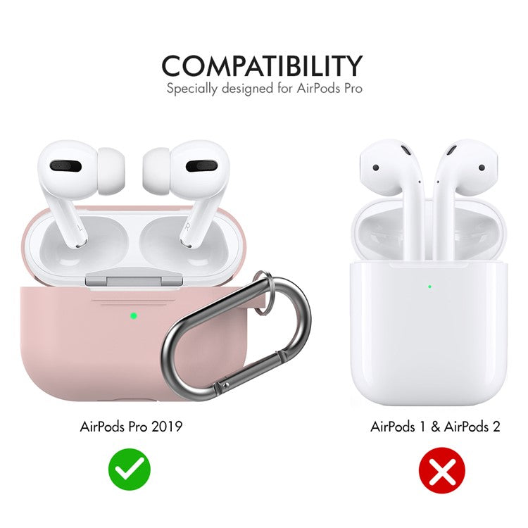 AHASTYLE PT-P1 Earphone Silicone Case for Apple AirPods Pro, Earbud Charging Box Full Protection Cover with Carabiner - Pink