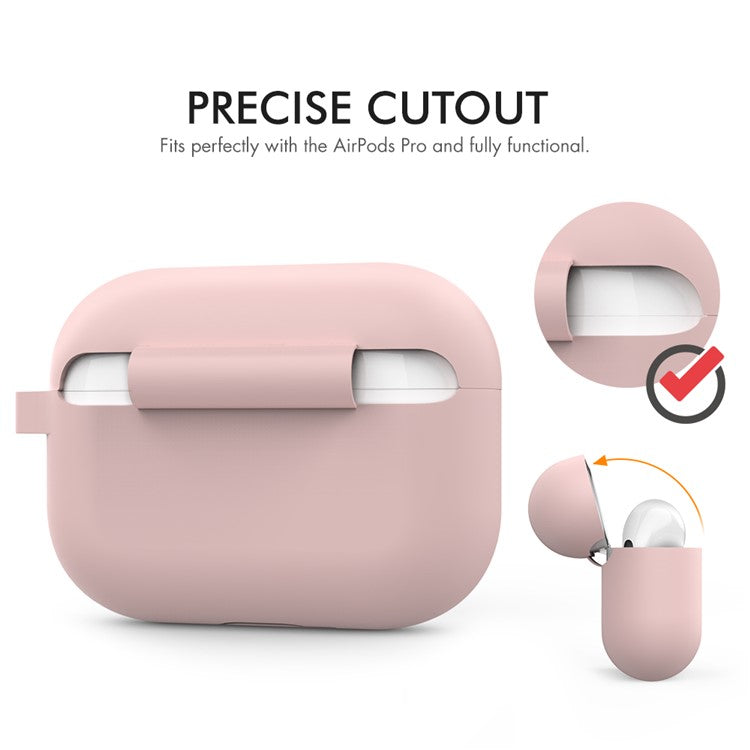 AHASTYLE PT-P1 Earphone Silicone Case for Apple AirPods Pro, Earbud Charging Box Full Protection Cover with Carabiner - Pink