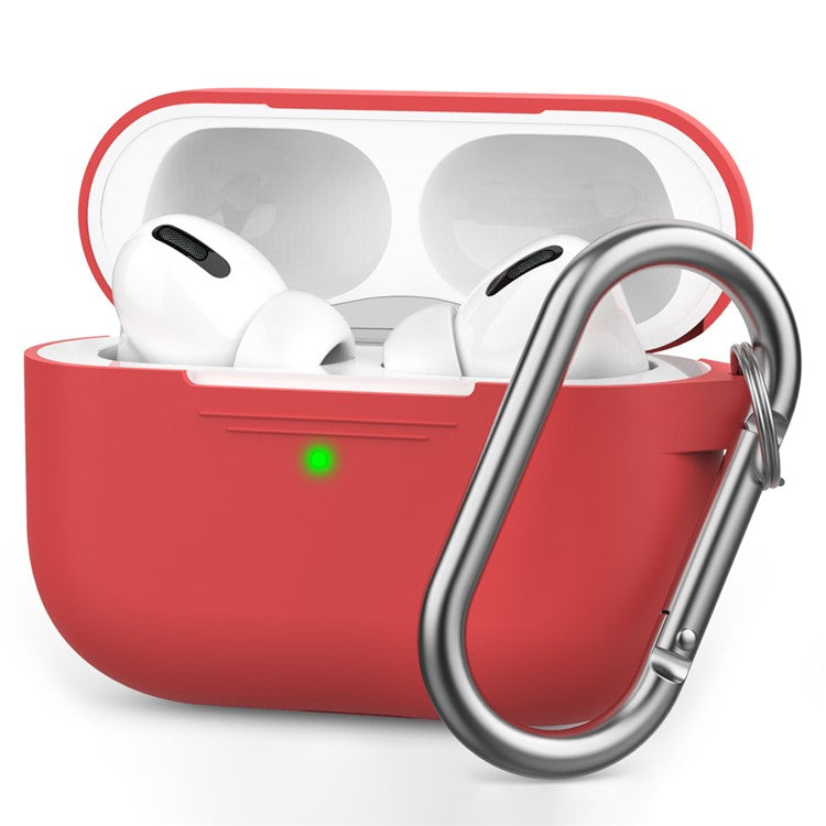 AHASTYLE PT-P1 Earphone Silicone Case for Apple AirPods Pro, Earbud Charging Box Full Protection Cover with Carabiner - Red