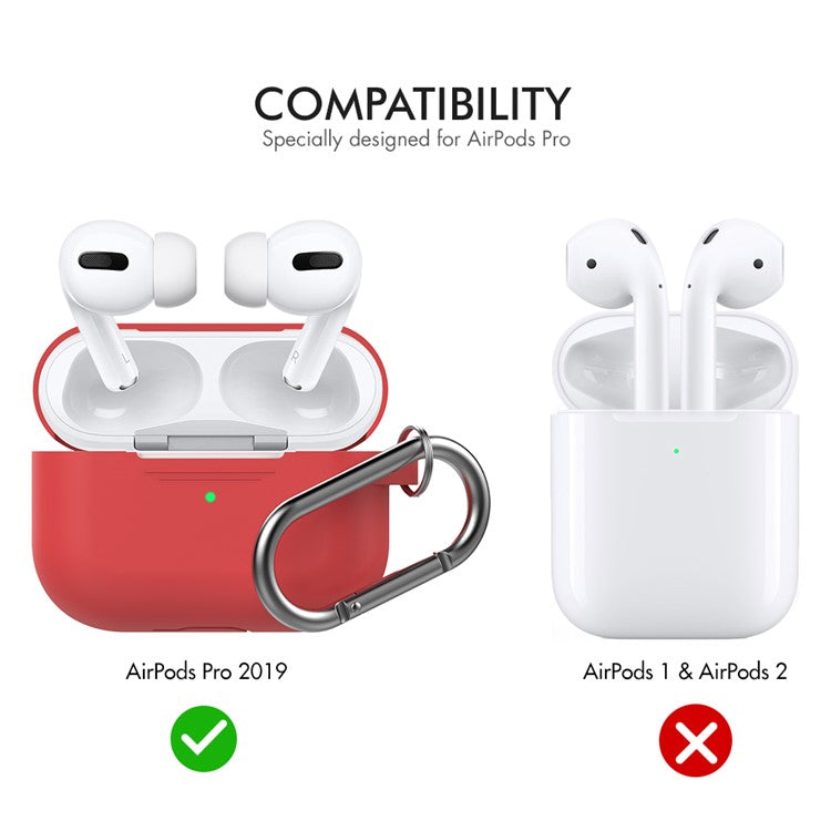 AHASTYLE PT-P1 Earphone Silicone Case for Apple AirPods Pro, Earbud Charging Box Full Protection Cover with Carabiner - Red