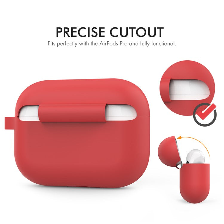 AHASTYLE PT-P1 Earphone Silicone Case for Apple AirPods Pro, Earbud Charging Box Full Protection Cover with Carabiner - Red