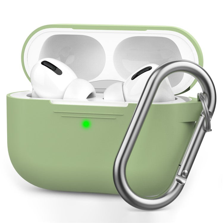 AHASTYLE PT-P1 Earphone Silicone Case for Apple AirPods Pro, Earbud Charging Box Full Protection Cover with Carabiner - Light Green