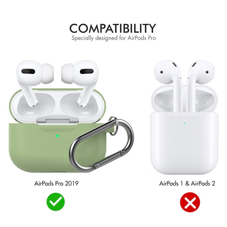 AHASTYLE PT-P1 Earphone Silicone Case for Apple AirPods Pro, Earbud Charging Box Full Protection Cover with Carabiner - Light Green