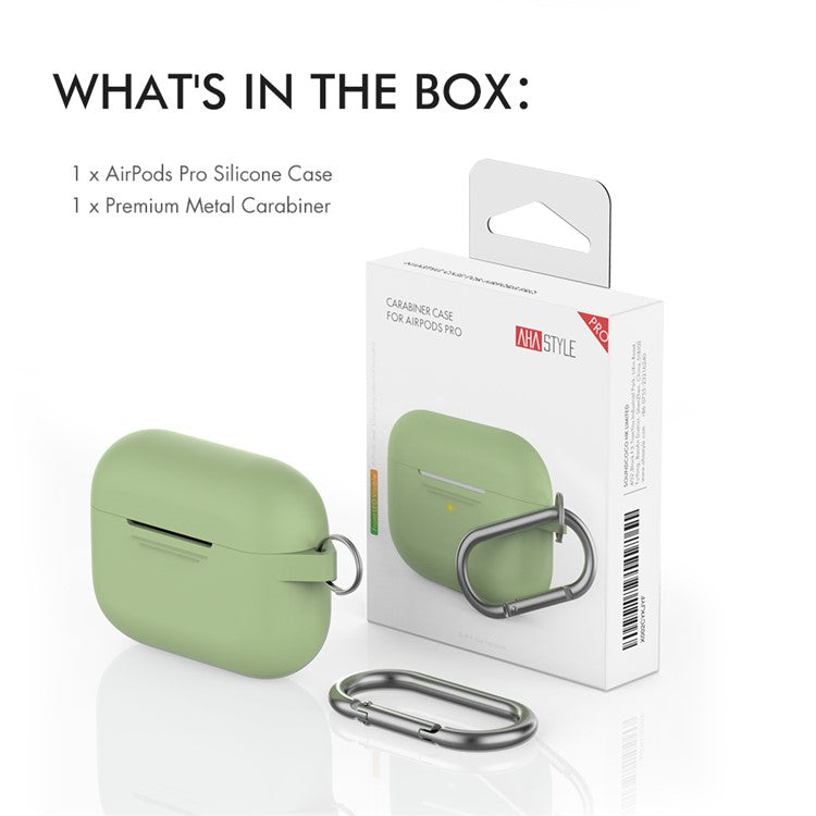 AHASTYLE PT-P1 Earphone Silicone Case for Apple AirPods Pro, Earbud Charging Box Full Protection Cover with Carabiner - Light Green