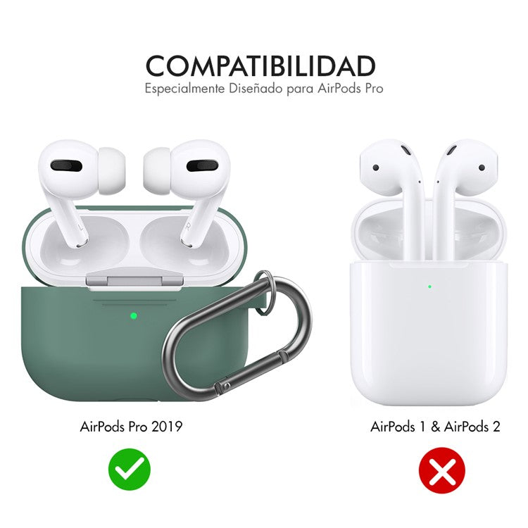 AHASTYLE PT-P1 Earphone Silicone Case for Apple AirPods Pro, Earbud Charging Box Full Protection Cover with Carabiner - Green