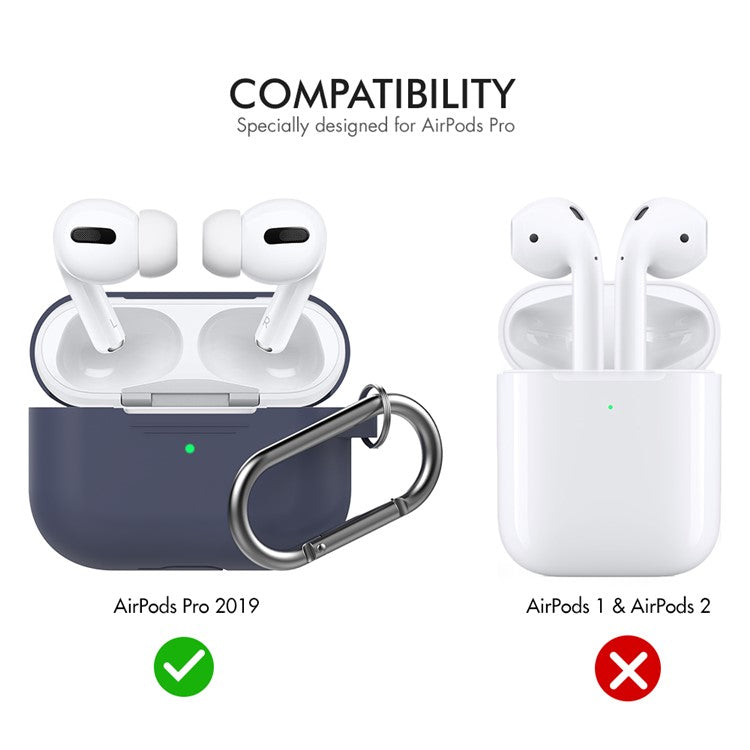 AHASTYLE PT-P1 Earphone Silicone Case for Apple AirPods Pro, Earbud Charging Box Full Protection Cover with Carabiner - Midnight Blue