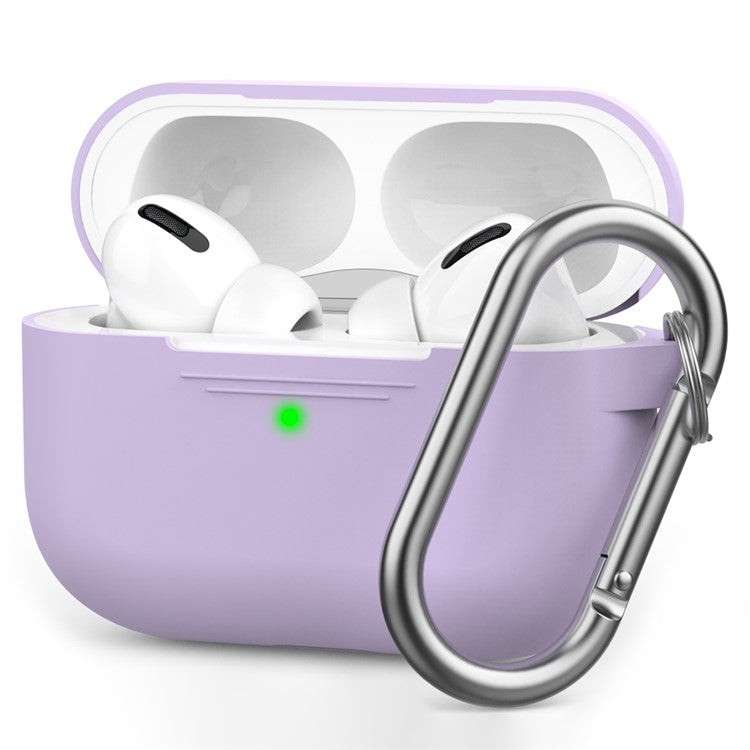 AHASTYLE PT-P1 Earphone Silicone Case for Apple AirPods Pro, Earbud Charging Box Full Protection Cover with Carabiner - Purple