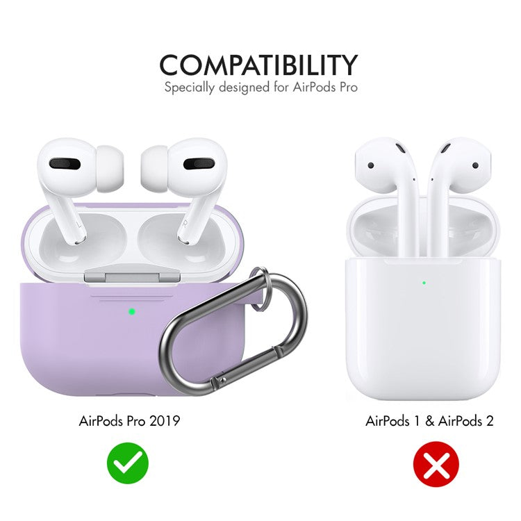 AHASTYLE PT-P1 Earphone Silicone Case for Apple AirPods Pro, Earbud Charging Box Full Protection Cover with Carabiner - Purple