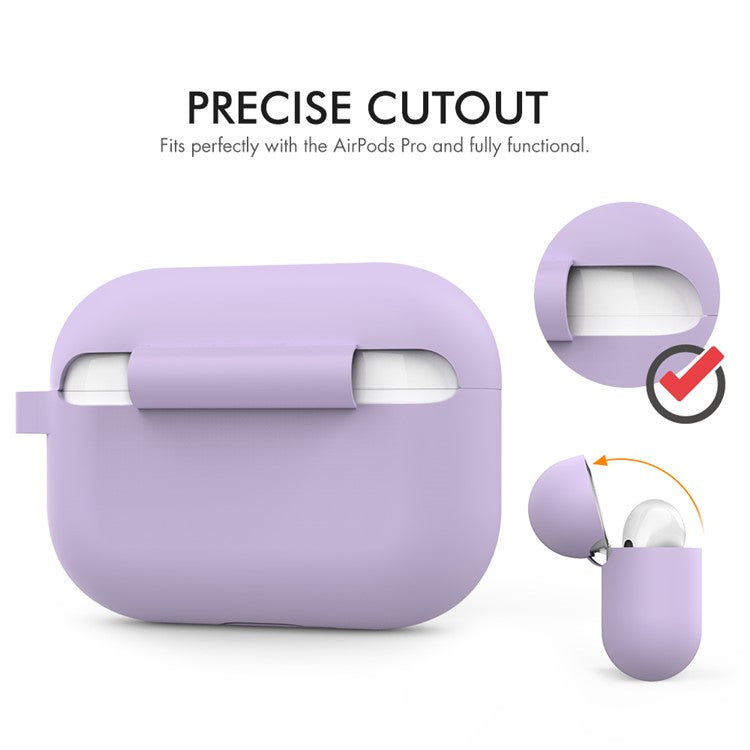 AHASTYLE PT-P1 Earphone Silicone Case for Apple AirPods Pro, Earbud Charging Box Full Protection Cover with Carabiner - Purple