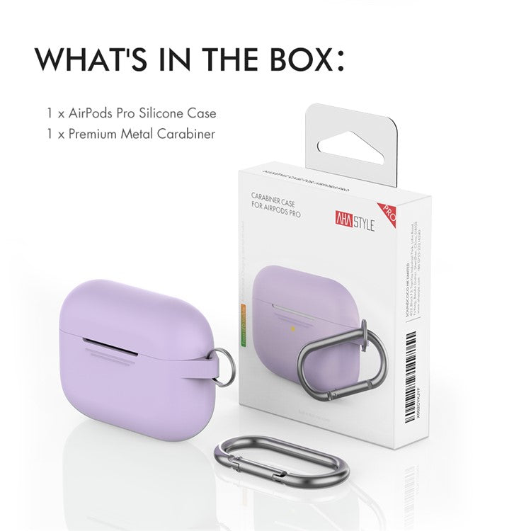 AHASTYLE PT-P1 Earphone Silicone Case for Apple AirPods Pro, Earbud Charging Box Full Protection Cover with Carabiner - Purple