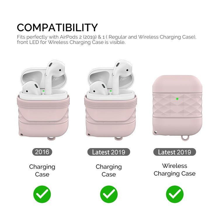 AHASTYLE PT-79 Compatible with Apple AirPods 1st / 2nd Generation Charging Case Cover Splashproof Silicone Protective Cover with Carabiner - Pink