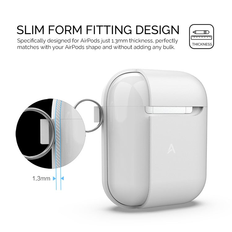 AHASTYLE PT-06-F For AirPods with Charging Case (2016) / (2019) / AirPods with Wireless Charging Case (2019) Anti-dust Plug Design Splittable Silicone Cover with Hook - White