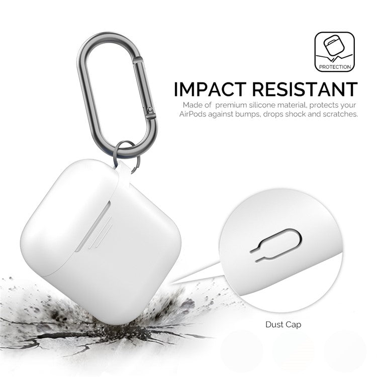 AHASTYLE PT-06-F For AirPods with Charging Case (2016) / (2019) / AirPods with Wireless Charging Case (2019) Anti-dust Plug Design Splittable Silicone Cover with Hook - White