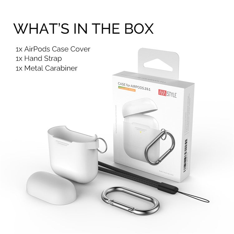 AHASTYLE PT-06-F For AirPods with Charging Case (2016) / (2019) / AirPods with Wireless Charging Case (2019) Anti-dust Plug Design Splittable Silicone Cover with Hook - White