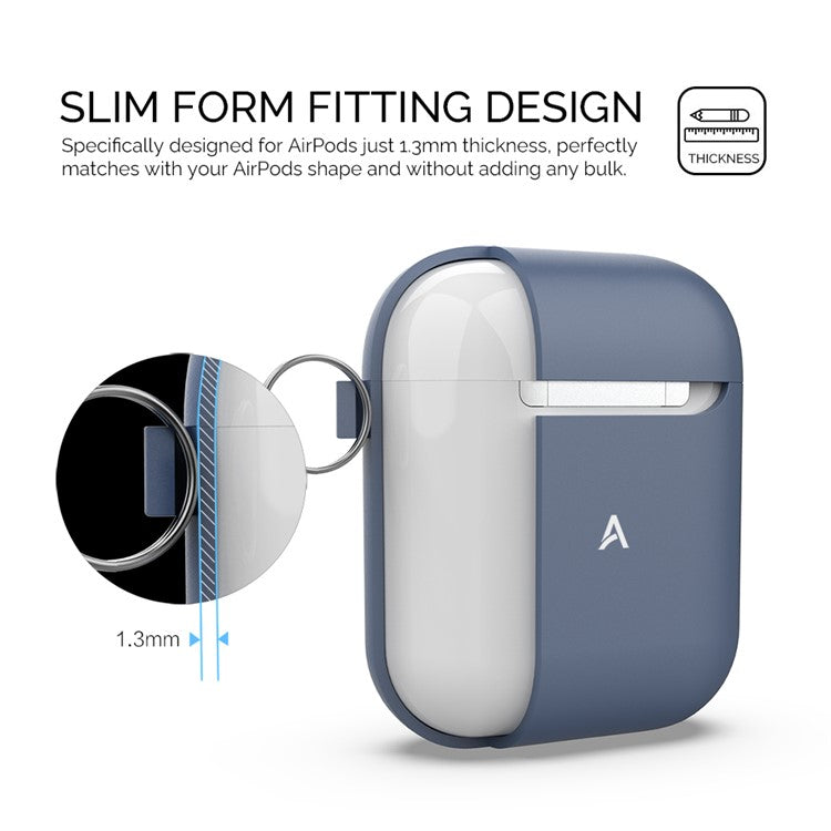 AHASTYLE PT-06-F For AirPods with Charging Case (2016) / (2019) / AirPods with Wireless Charging Case (2019) Anti-dust Plug Design Splittable Silicone Cover with Hook - Dark Blue