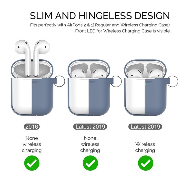 AHASTYLE PT-06-F For AirPods with Charging Case (2016) / (2019) / AirPods with Wireless Charging Case (2019) Anti-dust Plug Design Splittable Silicone Cover with Hook - Dark Blue