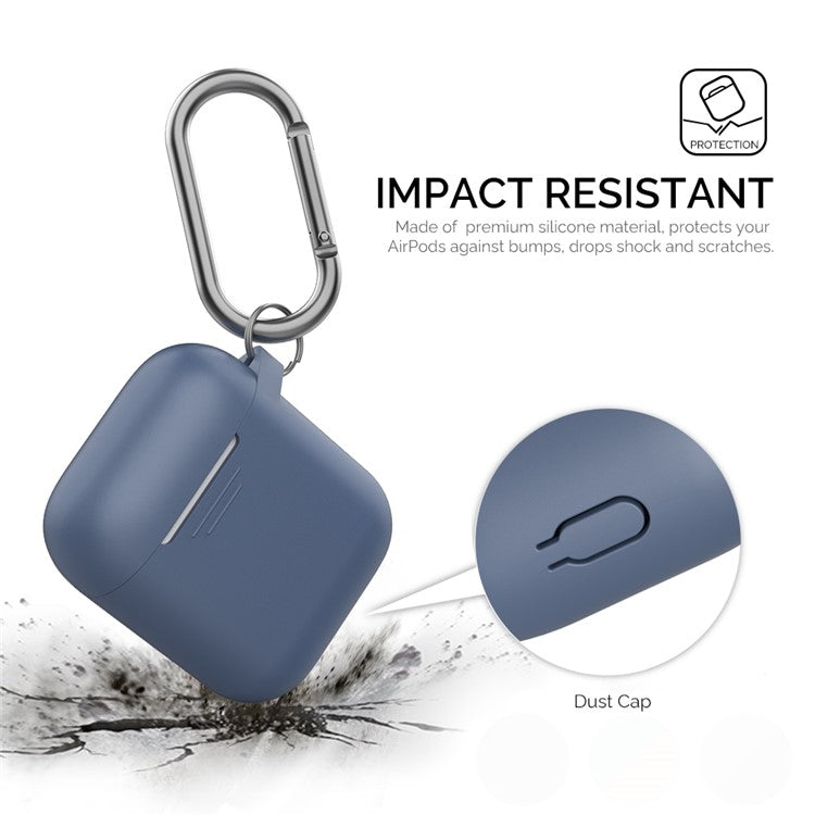 AHASTYLE PT-06-F For AirPods with Charging Case (2016) / (2019) / AirPods with Wireless Charging Case (2019) Anti-dust Plug Design Splittable Silicone Cover with Hook - Dark Blue