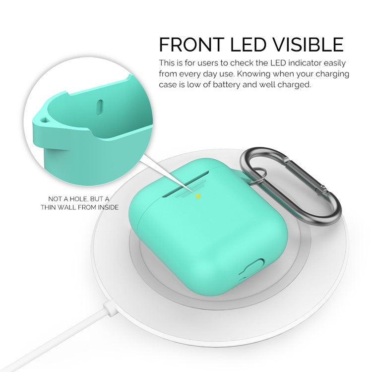 AHASTYLE PT-06-F For AirPods with Charging Case (2016) / (2019) / AirPods with Wireless Charging Case (2019) Anti-dust Plug Design Splittable Silicone Cover with Hook - Green