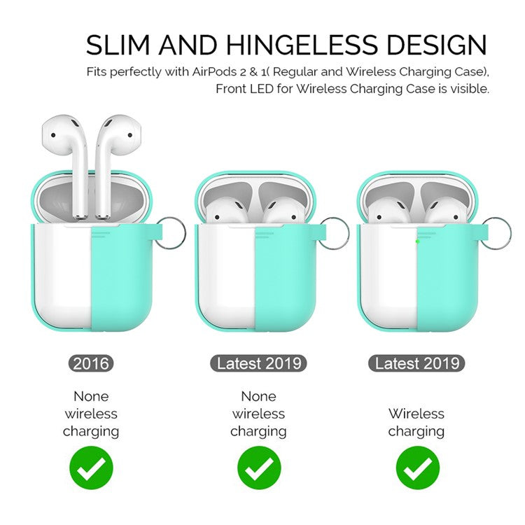 AHASTYLE PT-06-F For AirPods with Charging Case (2016) / (2019) / AirPods with Wireless Charging Case (2019) Anti-dust Plug Design Splittable Silicone Cover with Hook - Green