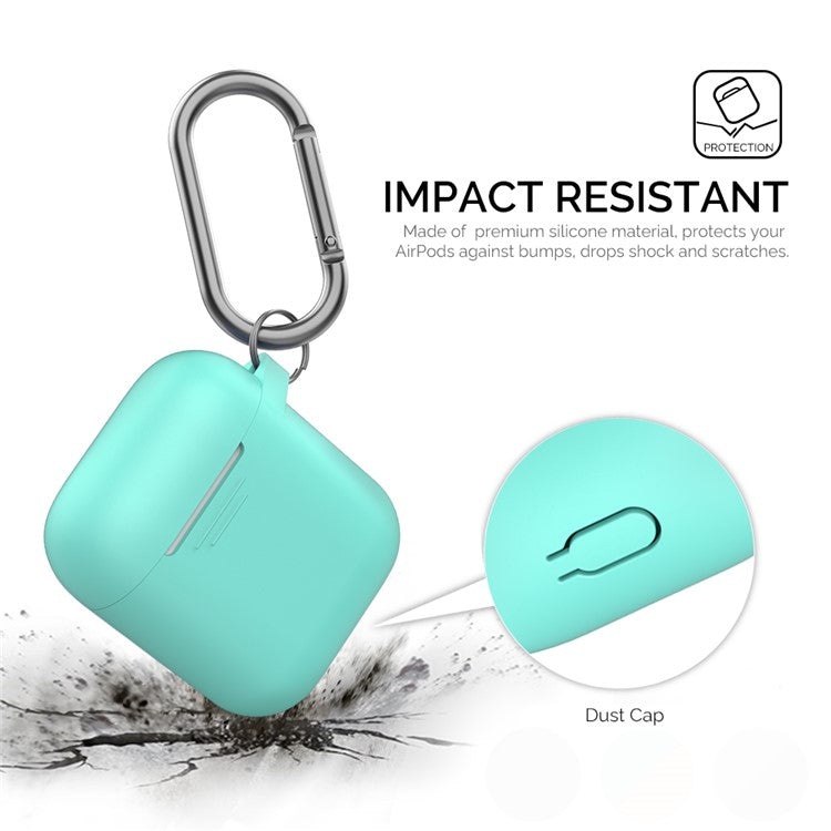 AHASTYLE PT-06-F For AirPods with Charging Case (2016) / (2019) / AirPods with Wireless Charging Case (2019) Anti-dust Plug Design Splittable Silicone Cover with Hook - Green