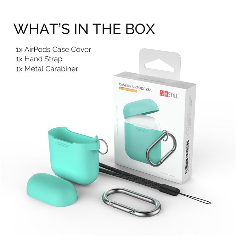 AHASTYLE PT-06-F For AirPods with Charging Case (2016) / (2019) / AirPods with Wireless Charging Case (2019) Anti-dust Plug Design Splittable Silicone Cover with Hook - Green