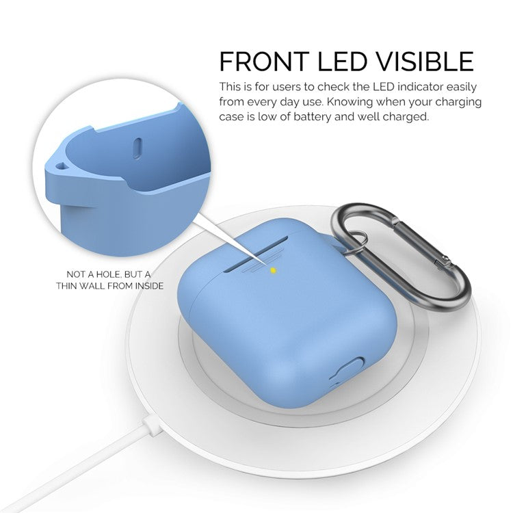 AHASTYLE PT-06-F For AirPods with Charging Case (2016) / (2019) / AirPods with Wireless Charging Case (2019) Anti-dust Plug Design Splittable Silicone Cover with Hook - Lake Blue