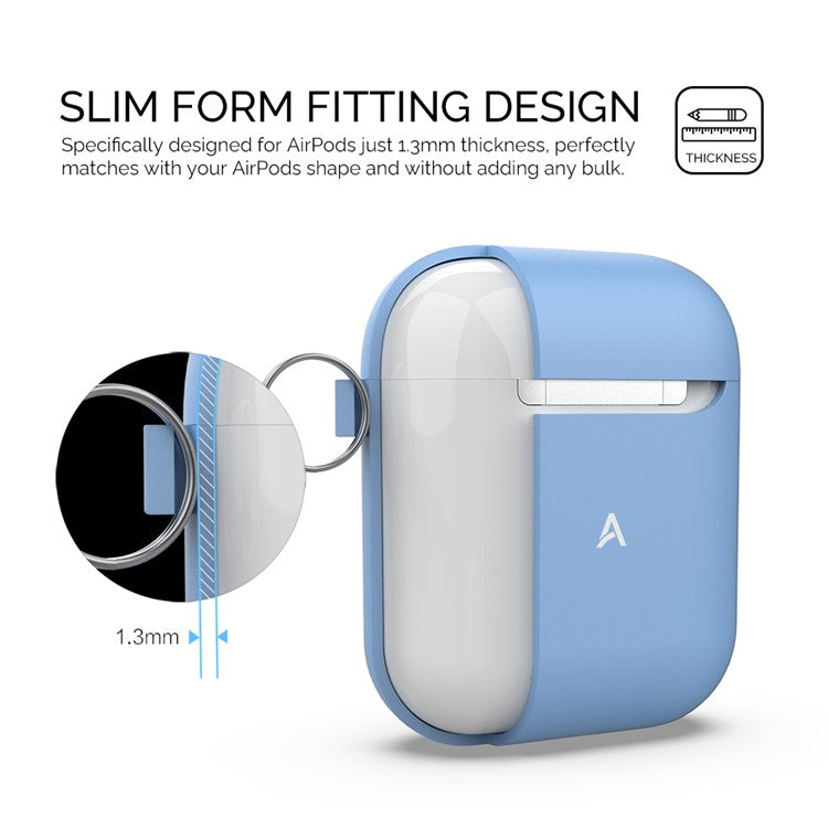 AHASTYLE PT-06-F For AirPods with Charging Case (2016) / (2019) / AirPods with Wireless Charging Case (2019) Anti-dust Plug Design Splittable Silicone Cover with Hook - Lake Blue