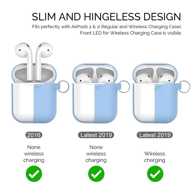 AHASTYLE PT-06-F For AirPods with Charging Case (2016) / (2019) / AirPods with Wireless Charging Case (2019) Anti-dust Plug Design Splittable Silicone Cover with Hook - Lake Blue