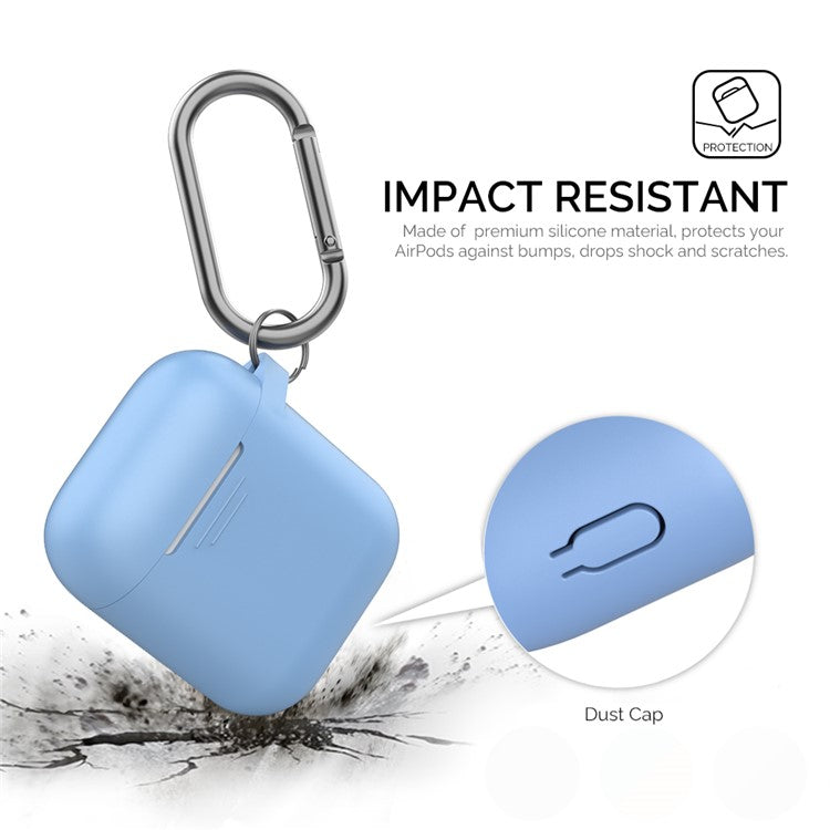 AHASTYLE PT-06-F For AirPods with Charging Case (2016) / (2019) / AirPods with Wireless Charging Case (2019) Anti-dust Plug Design Splittable Silicone Cover with Hook - Lake Blue