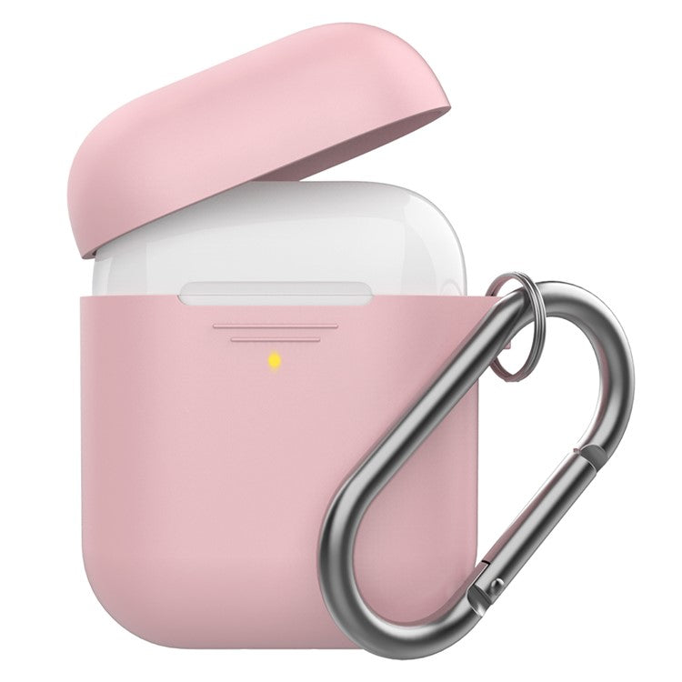 AHASTYLE PT-06-F For AirPods with Charging Case (2016) / (2019) / AirPods with Wireless Charging Case (2019) Anti-dust Plug Design Splittable Silicone Cover with Hook - Pink