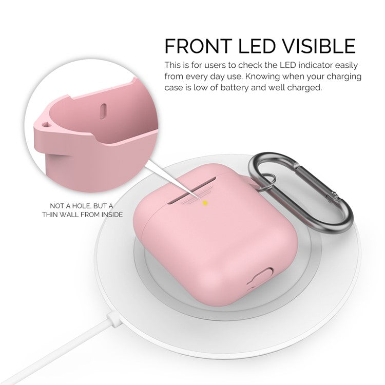 AHASTYLE PT-06-F For AirPods with Charging Case (2016) / (2019) / AirPods with Wireless Charging Case (2019) Anti-dust Plug Design Splittable Silicone Cover with Hook - Pink