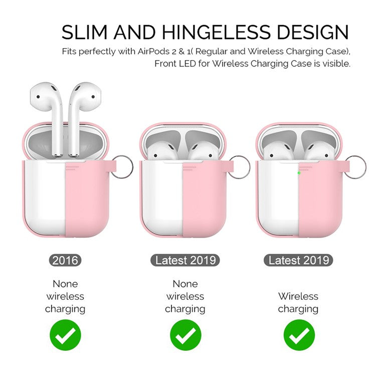 AHASTYLE PT-06-F For AirPods with Charging Case (2016) / (2019) / AirPods with Wireless Charging Case (2019) Anti-dust Plug Design Splittable Silicone Cover with Hook - Pink