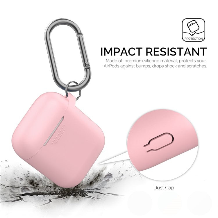 AHASTYLE PT-06-F For AirPods with Charging Case (2016) / (2019) / AirPods with Wireless Charging Case (2019) Anti-dust Plug Design Splittable Silicone Cover with Hook - Pink