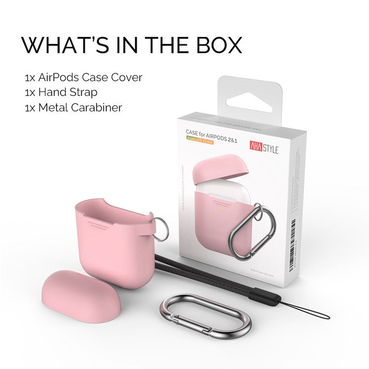 AHASTYLE PT-06-F For AirPods with Charging Case (2016) / (2019) / AirPods with Wireless Charging Case (2019) Anti-dust Plug Design Splittable Silicone Cover with Hook - Pink