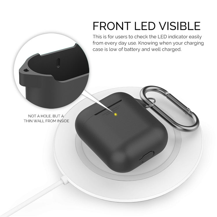 AHASTYLE PT-06-F For AirPods with Charging Case (2016) / (2019) / AirPods with Wireless Charging Case (2019) Anti-dust Plug Design Splittable Silicone Cover with Hook - Black