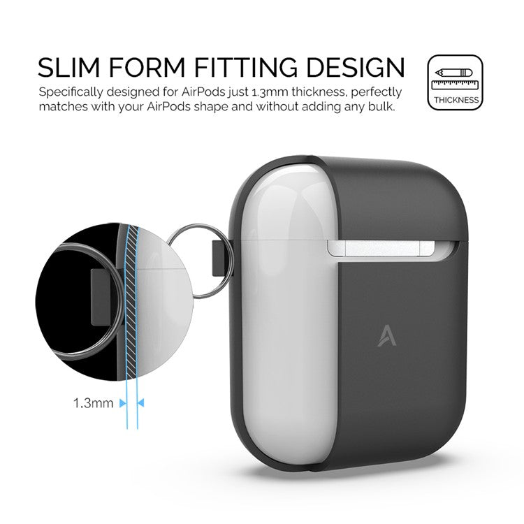 AHASTYLE PT-06-F For AirPods with Charging Case (2016) / (2019) / AirPods with Wireless Charging Case (2019) Anti-dust Plug Design Splittable Silicone Cover with Hook - Black